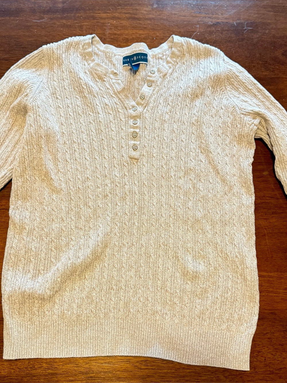 Karen Scott Cable-Knit Henley Sweater - Cream